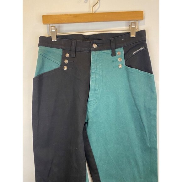 VTG 90s Western Ethics Size 11 Green Black Colorblock Two Tone High Waisted Jean - Picture 3 of 8